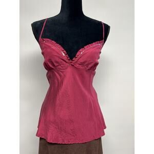 Y2K 100% Silk Babydoll Camisole Tank Top Sz‎ 16 Sequin Fairy Grunge Whimsigoth